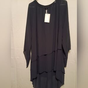 FlyCurvy Size 5xl Elegant Navy Blue Women's Blouse.